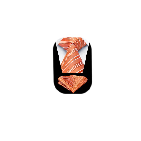 HISDERN Ties for Men Orange Striped Mens Tie and Handkerchief