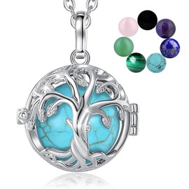 INFUSEU Tree of Life Necklace, Crystal Tree of Life Pendant Necklace Healing Stones Malachite Obsidian Carnelian Turquoise Amethyst Jewellery Interchangeable Stones Magic Witch Gift for Women Girls