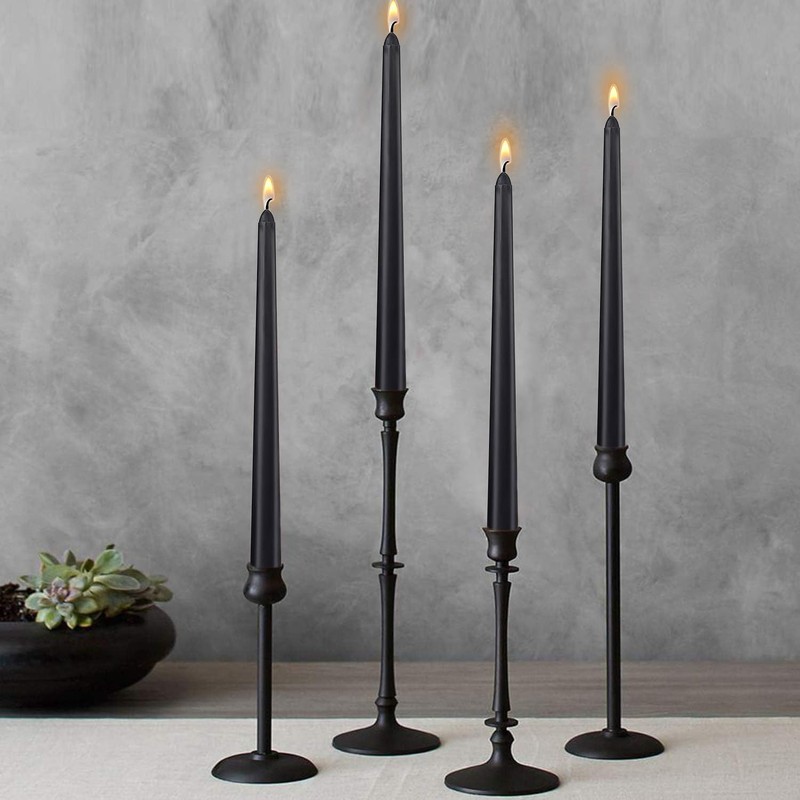 Set of 7 Black Taper Candles, 7-8 Hours Burn Time,