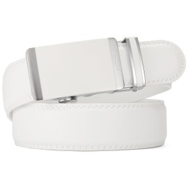 Xhtang X Men's Ratchet Belt with Genuine Leather, Slide Belt for men 1 3/8 inches Wide, White