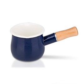 FYUEROPA 4-Inch Enamel Milk Pot Non-stick Mini Saucepan Butter Warmer with Wooden Handle Small Cookware 17Oz (Blue)