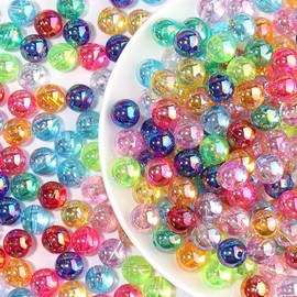 LadayPoa 200pcs 10mm Random Mixed Color Bubble Beads Acrylic Round Glass Beads for Jewelry Making Plastic Bead Charms for Bracelet Making Necklace DIY Colorful Bubblegum Beads Christmas Ornament Gifts