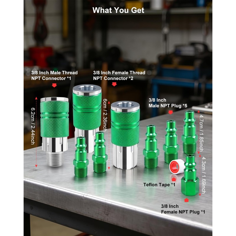 9-Piece 3/8" High Flow Air Hose Fittings Set, 3 Couplers