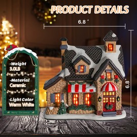 Yinns Ceramic Christmas Houses, Xmas Village Houses with Warm LED Light, Christmas Village Houses, Christmas Ornamnet Home Decorations