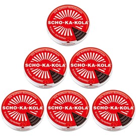 Dark Chocolate SCHO-KA-KOLA with natural Caffeine from Cocoa, Cola-Nut-Powder and Coffee 6 tins x 100 g / Germany