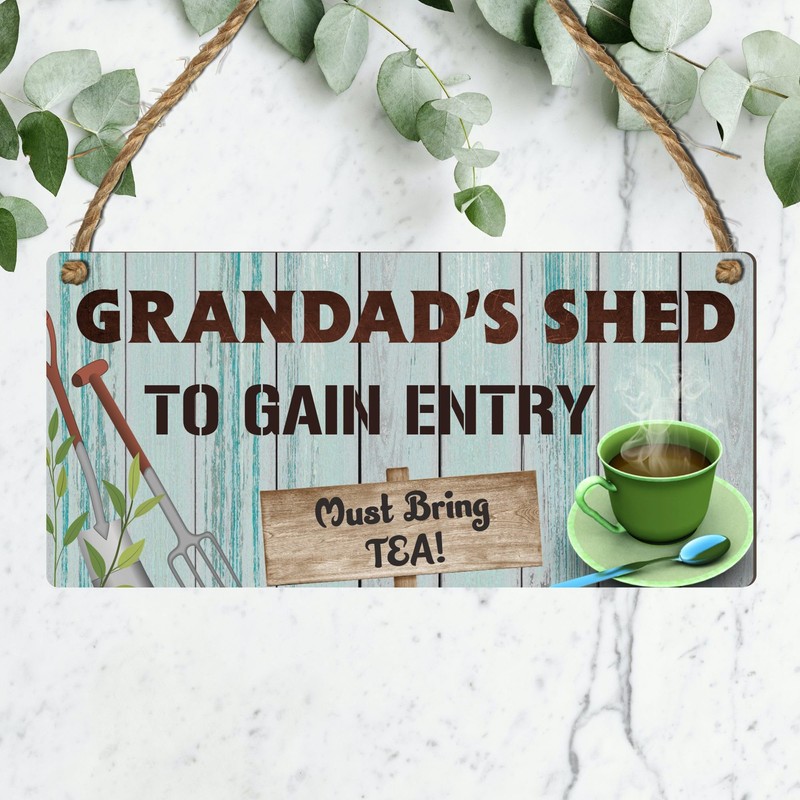 Grandad's Shed - Whimsical Tea Entry Wooden Plaque | A