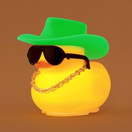 wonuu Yellow Rubber Duck with Light Glowing Rubber Ducks, Car Accessories Ornament Dashboard Decoration Home Decor with Sunglasses Necklace Cowboy Hat, Green