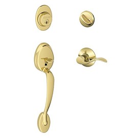 SCHLAGE Plymouth Single Cylinder Handleset and Left Hand Accent Lever, Bright Brass (F60 PLY 505 Acc 605 LH)