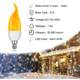 Venforze E12 Flame Bulbs 4 Pack, 3 Mode LED Candelabra Flame Light Bulb 2W, 3 Year, 71 Lumens,1400k Warm White Candle Light Bulbs, Flame Tip for Christmas Party Decorations