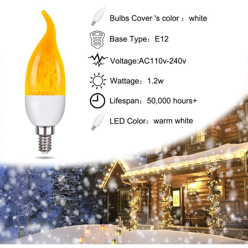 Venforze E12 Flame Bulbs 4 Pack, 3 Mode LED Candelabra