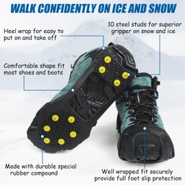 Ice Cleats Snow Traction Cleats Crampons for Shoe and Boots Non-Slip Overshoe for Walking on Snow and Ice Rubber Walking Cleats Anti Slip Crampons Slip-on Stretch Footwear