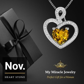 MYMIRACLE JEWELRY MMJ Platinum Plated Silver Heart Gift for Women Anniversary Wife Necklace with Heart Pendant Birthstone Necklace Gift for Her Birthday (November Golden)