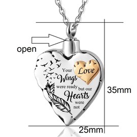 JMQJewelry Rose Gold Angel Wing Love Pendant Urn Necklaces for Ashes Keepsake Cremation Jewellery for Ashes Memory Mum Dad