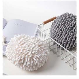 Chenille Fuzzy Ball Hand Towel for Drying - Cute Decorative Quick Dry Hand Towels for Kitchen, Super Soft and Absorbent Washcloths for Face or Hands, Perfect for Bathroom Decor, 2 Pcs Gray and White