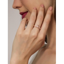 ChicSilver Rose Gold Plated Irish Claddagh Ring for Women Love Heart Celtic Knot Crown Promise Rings Sterling Silver Engagement Wedding Friendship Band Size 7