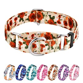 Hikiko Martingale Collar for Dogs with No Buckle Floral Designer Female Dog Collars Nylon No Pull Dog Collar for Large Dogs,Red Rose,L