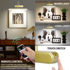 HEAGEERO Battery Operated Wireless Accent Light with Timer and Dimmer - Metal Wall Light for Art and Display - Gold