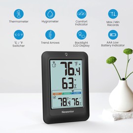 Newentor Indoor Outdoor Thermometer Wireless, Remote Temperature Monitor Hygrometer, Outside Inside Thermometers with Comfort Indicator, 4 Inch Screen, 328ft Range for Home Patio, Black with 2 Sensors