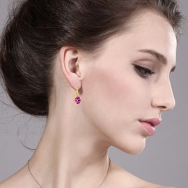Gem Stone King 18K Yellow Gold Plated Silver 9X7MM Oval Gemstone Birthstone Leverback Drop Dangle Earrings | Gold Earrings For Women