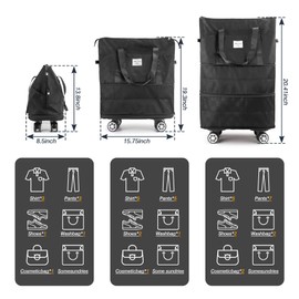 Zoofen Foldable Duffel Bag Expandable Travel Bag with Removable Wheels Weekender Travel Bag Carry On Bag Camping Bag(Black)