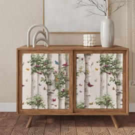 WalRiddle Enchanting White Birch Trunk Vibrant Multicolored Butterfly Peel and Stick Wallpaper Easy Peel Off Contact Paper Stick on Adhesive Wall Paper for Bathroom Waterproof Renter 17.71"x236.2"