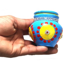 Ashirwad Mitti Kalash Soil Earthen Clay Terracotta Mud Mati for Puja Marriages Karvachoth Pot Grahpravesh Earthenware (2.6 inch D1 R. Blue)