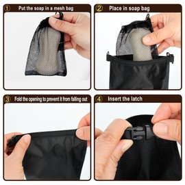 Travel Soap Bag, Quick Dry Bar Soap Pouch Travel Soap Container with Hanging Mesh Bag Waterproof Soap Bar Case, Quick Dry Soap Pouch Hanging Bathroom Mesh Caddy & Hook Travel Soap Container (Black)