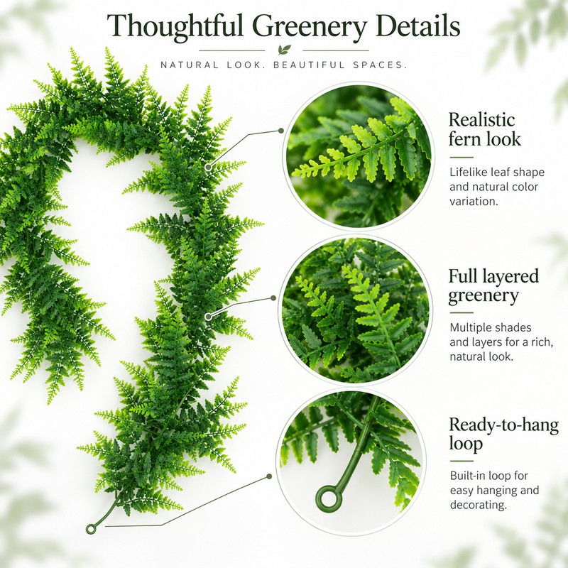 Artificial Hanging Fern Vine for Home & Garden Decor –