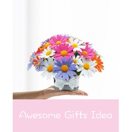 BAZIMADIY Felt Flower Art Craft Kit,DIY Felt Daisy Bouquet Kit, 32 Daisy,Floral Gifts,Beginner Craft Kit,Arrange Pre-Cut Felt Flowers and Foliage (Purple Orange White)