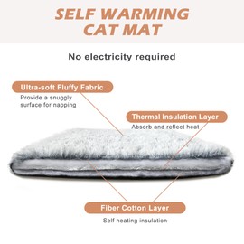 Deblue Self Warming Cat Mat, Super Soft Plush Dog Crate Pad for Travel or Home, Washable Anti-Slip Kennel Mat for Small Dogs and Cats, 24" × 18.1" Grey