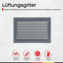 Steinberg14 Grey Ventilation Grille 250 x 170 mm - Plastic Exhaust Grille - Rectangular Grille for Indoor Mounting - Ventilation Grille for Wall and Ceiling