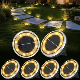 ZAIYW 6 Pack Solar Ground Lights Outdoor Waterproof Garden Lights Solar Powered Disc Landscape Lighting for Pathway Yard Lawn Walkway Deck Decoration (Warm White)