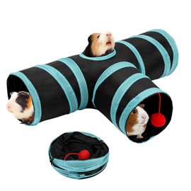 Rypet Guinea Pig Tunnel, 3 Way Collapsible Rabbit Tunnel, Small Pet Tunnels and Tubes with Interactive Ball for Rabbit Ferret Hamster Chinchilla Hedgehog Hiding and Resting