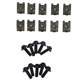 [10 pieces] 0.2 x 0.6 inch (5 x 16 mm) Clip Nut Screw Type Speed Nut U Shape for Motorcycle (Black)