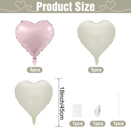 Pink White Heart Balloons,10Pcs Cream Baby Pink Foil Heart Shaped Balloons,18Inch Sand White Pink Helium Mylar Balloons for Valentines,Engagement,Brithday,Baby Shower,Wedding Party Decorations