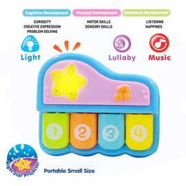 WEofferwhatYOUwant Baby Piano – Interactive Musical Toy for Babies 6+ Months with Lights Lullabies and 4 Play Modes, BPA-Free Portable Keyboard with Auto Shutoff Night Star Projector Gift for Toddlers