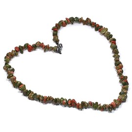 CrystalAge Unakite Gemstone Chip Necklace with Clasp