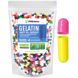 XPRS Nutra Size 4 Empty Capsules - 1000 Count Small Empty Gelatin Capsules - Pills DIY Capsule Filling - Fillable Pure Bovine Pill Gel Caps for Do-It-Yourself Supplements (Multi Color)