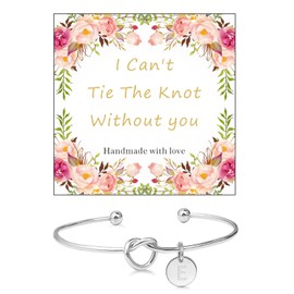Bridesmaid Bracelet Tie The Knot Bracelet Bridesmaid Gift Silver Knot Bangle Bracelet Open 26 Letters A-Z Letter Charm Bracelet Wedding Bracelet Trendy Jewelry Gift for Bride Bridesmaid