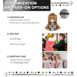 DolliBu Squat Lion Stuffed Animal with Silver Cross Plush - Religious Baptism Gifts for Boys and Girls, Cute Dedication Christening Gifts Plush Prayer Toy Healing Teddy Bear - 8 Inches