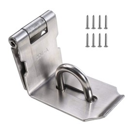 BuxiuGK 90 Degree Security Hasp Lock Device 5 Inch for Padlock with Screws, SUS 304 Stainless Steel, Silver