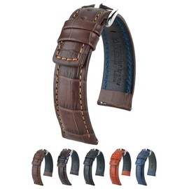 HIRSCH H Hirsch Grand Duke Leather Watch Strap - Brown - L - 18mm / 16mm - Shiny Silver Buckle - Water Resistant Embossed Calf Leather Band