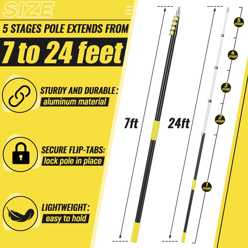 Leriton 7-24ft Long Telescopic Extension Pole with Hook Paint Roller