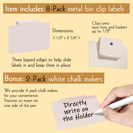 Trohestar Metal Basket Bin Label Clip on Removable Basket Label Pantry Basket Label Clip with Chalk Markers for Storage Fabric Bin Basket Box 8 Cream Holders + 2 Blue Chalk Makers (8 Holders, Cream)
