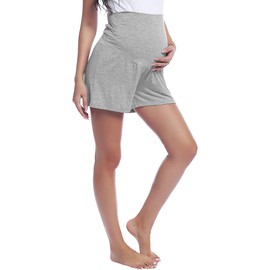 Joyaria Umstandsshorts Damen Kurze Umstandshose Schwangerschaft Weich Bambus Sommer(Grau,M)