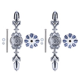 CHEOTIME 2Pcs Ceramic Handle, Simple Style Cabinet Handle Hand Painted Cabinet Knob Modern Cabinet Pull Drawer Knob(Pachira Macrocarpa Blue and White Porcelain)