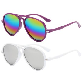 OWL 2-Pack Purple & White Toddler Aviator Sunglasses UV100% Mirror Lens for Boys and Little Girl Party Favor