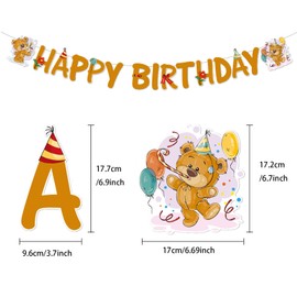Zwiebeco Bear Happy Birthday Party Decoration Banner Bunting Garland Hanging Paper Swirls Kit for Kids Girls Boys Wild One Woodland Theme Accessories Supplies