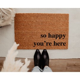 TiOPLM Welcome Front Door Mat Funny Doormat So Happy You're Here Doormat Modern Doormats,with Non-Slip Rubber Flannel Floor Mat Home Decor 24X16 Inch