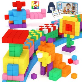 64 piezas de bloques magnéticos, bloques magnéticos de construcción para niños de 3, 4, 5, 6 años de edad, cubos magnéticos, juguetes Montessori para autismo, juguetes magnéticos sensoriales